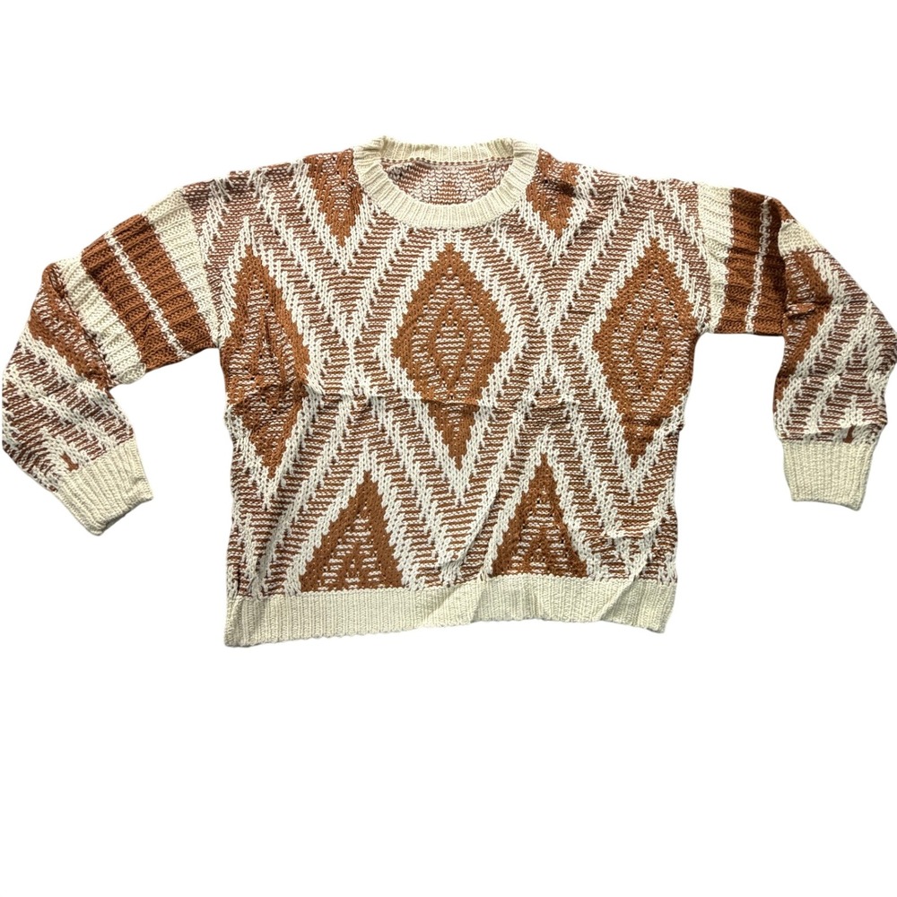 Cupshe Geometric Diamond Knit Boho Pullover Sweater